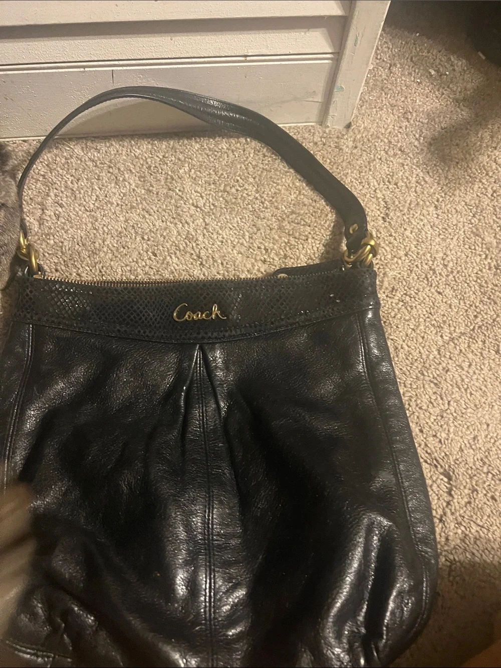 Coach Black Leather Shoulder Hobo with Gold Hardware